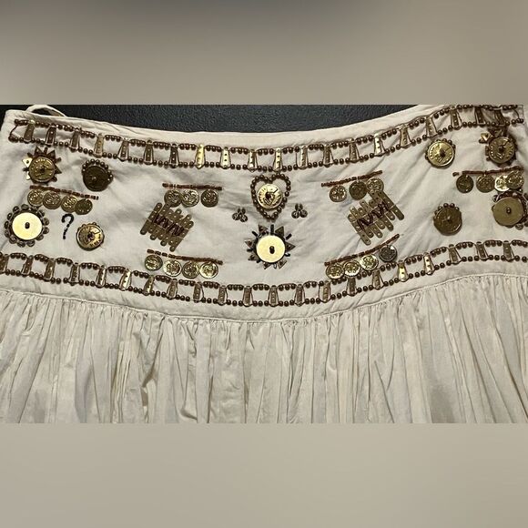 Boho Cream Midi Skirt with Brass Embelishments - Picture 2 of 7